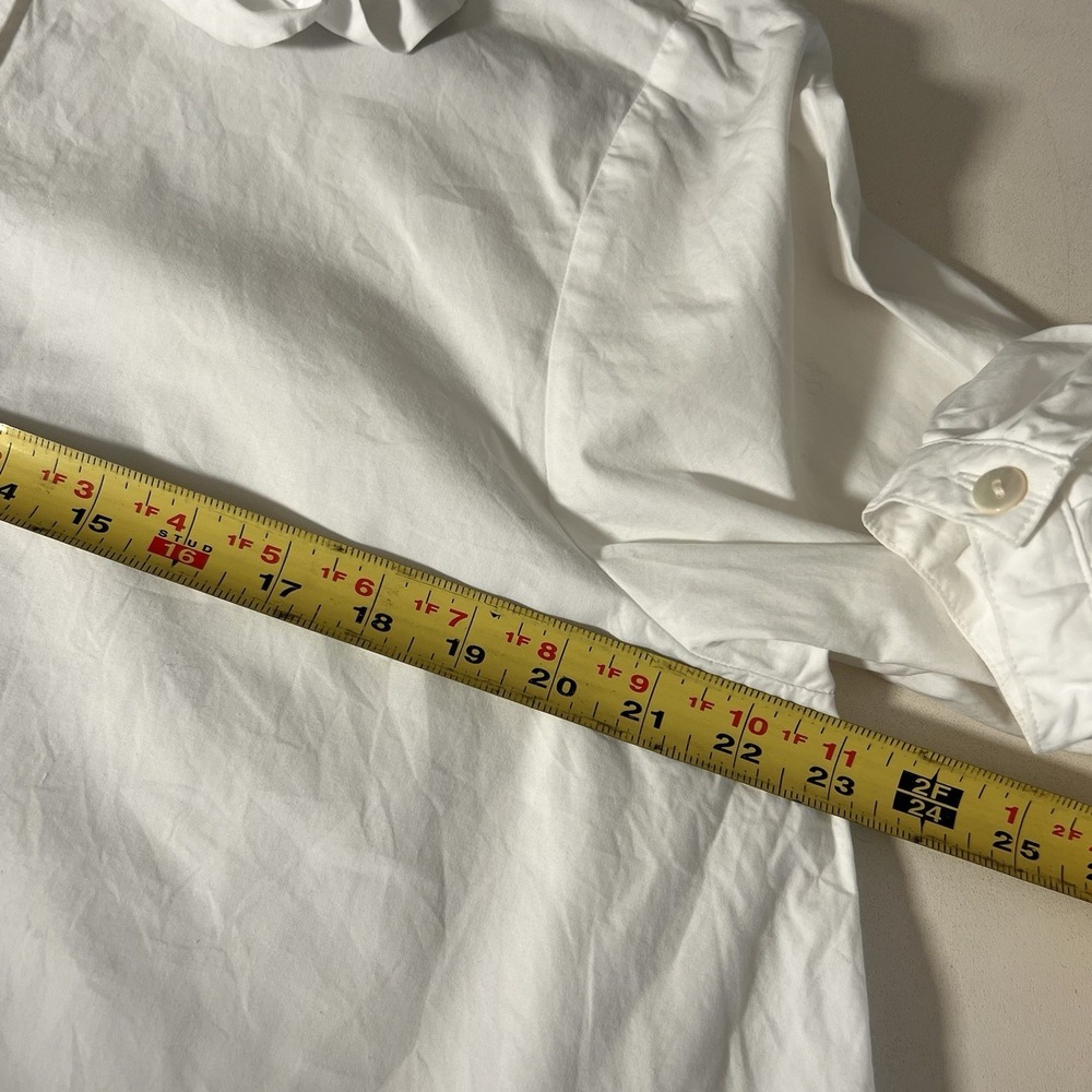 Kowtow Renaissance Top Size M White Organic Cotton Ruffle Collar Lantern Sleeve - Picture 7 of 8